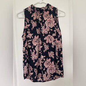4/$25 Sienna Sky Black Pink Floral Sleeveless Blouse with Keyhole Back Small